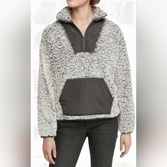 Express Women's Chunky Sherpa Pullover Sweater 3/4 Zip Gray Small Oversized - Picture 7 of 16